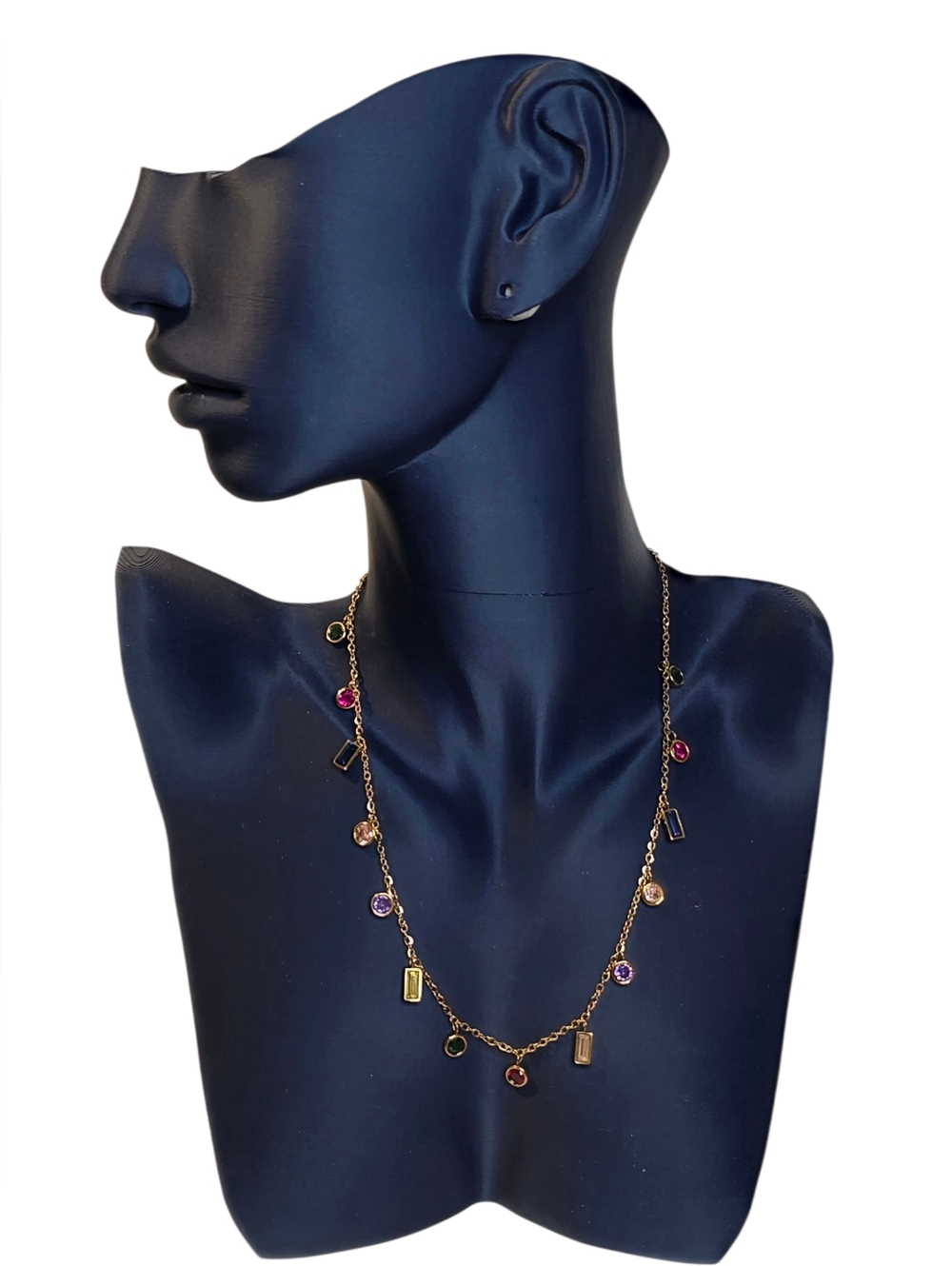 18k Gold Plated Stainless Steel Rainbow Cubic Zirconia Crystal Necklace Jewelry - Picture 3 of 8